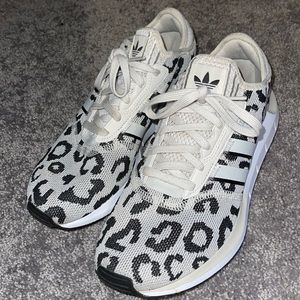 Adidas white and black cheetah leopard print tennis shoes size 9